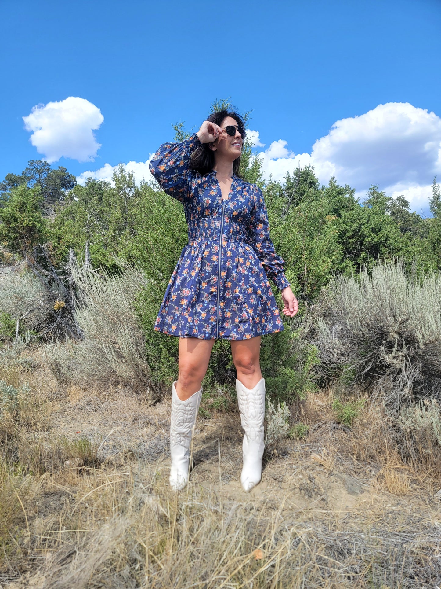 ZIPPERED FLORAL MINI DRESS