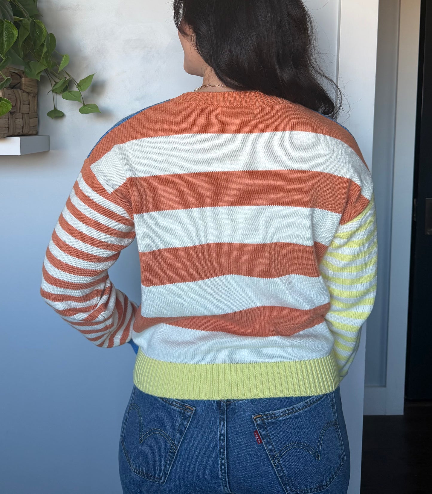 COTTON COLOR BLOCKED STRIPE SWEATER