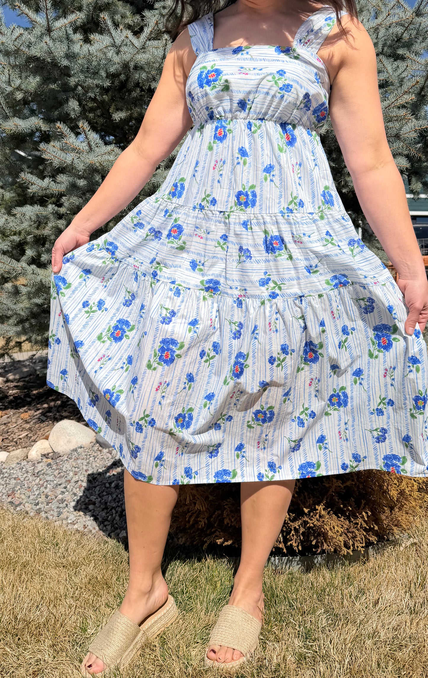 Floral Blue Midi Dress
