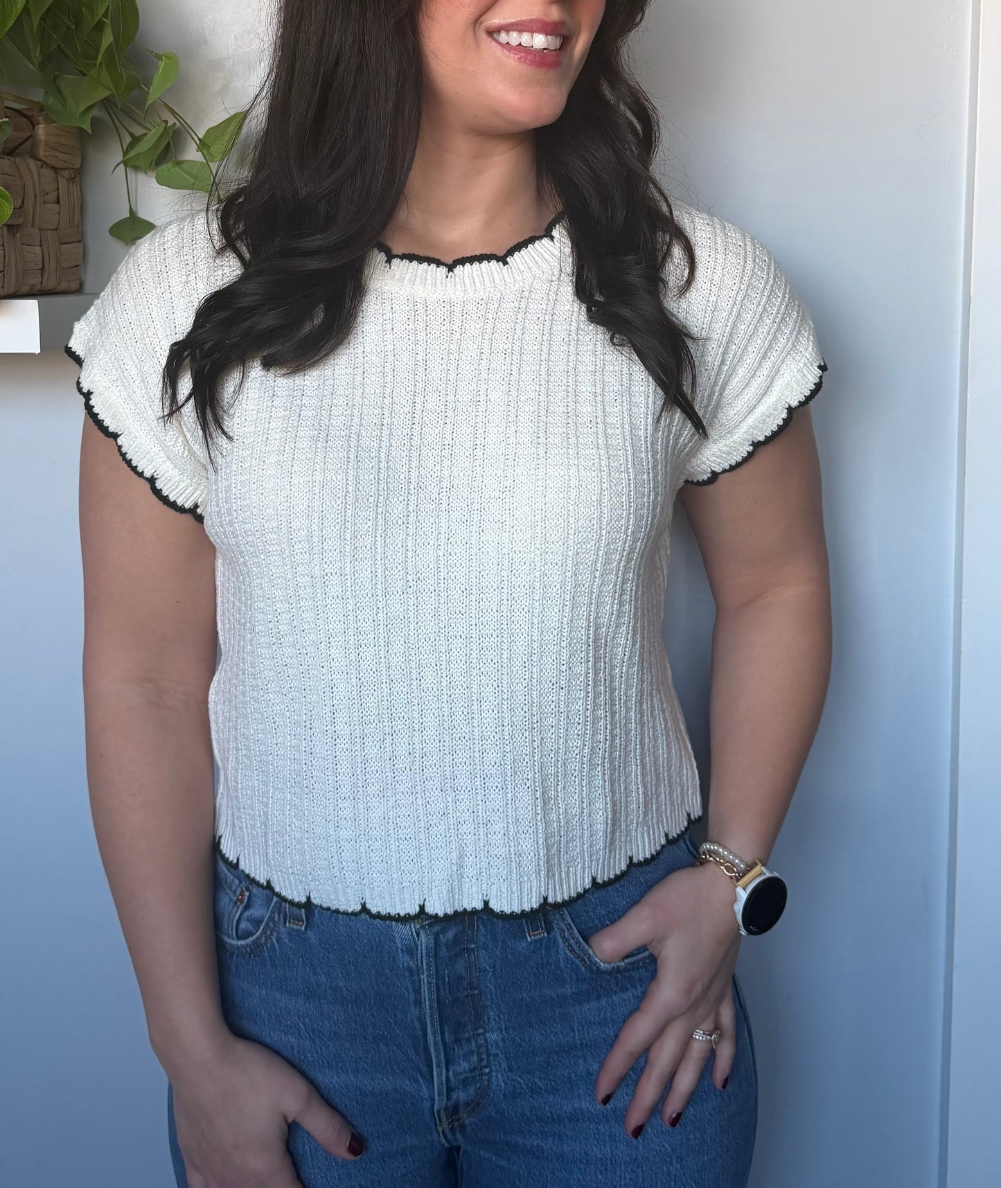 Scallop Edge Sweater Top