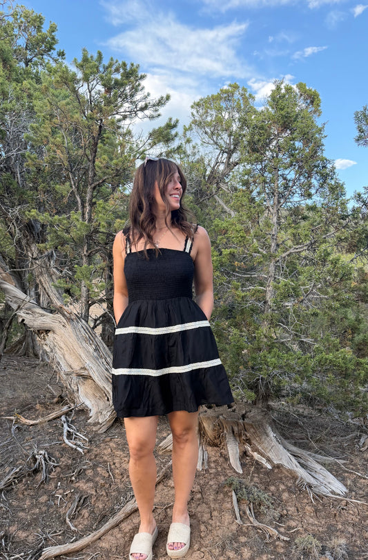 CROCHET TRIM MINI DRESS