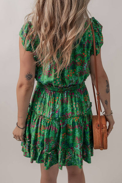 Green Floral Tiered Dress