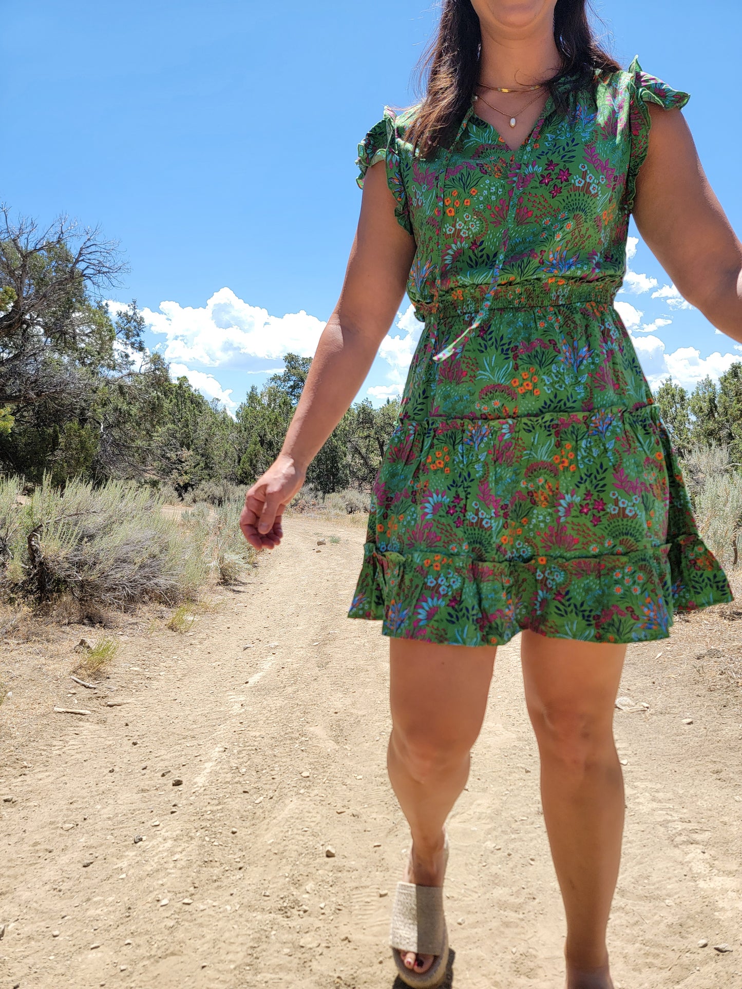 FINAL SALE - Green Floral Tiered Dress