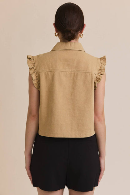 RUFFLE DETAIL TWILL VEST