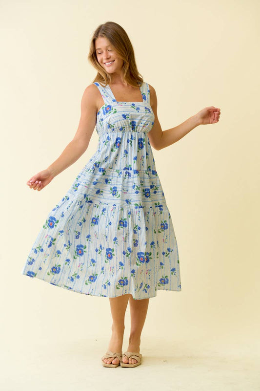 Floral Blue Midi Dress