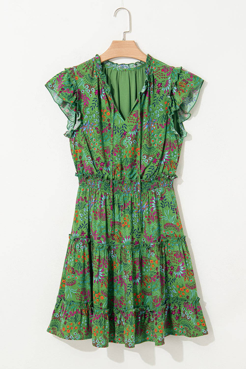 Green Floral Tiered Dress