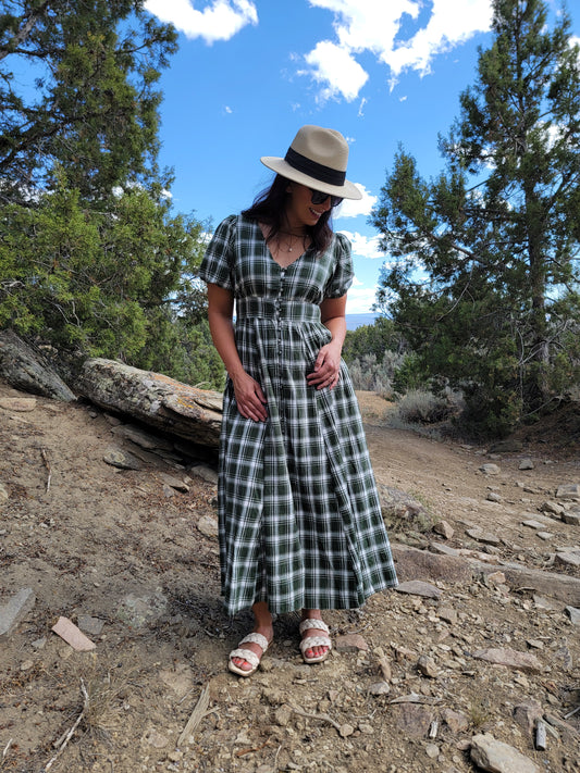 PLAID BUTTON DOWN MAXI DRESS