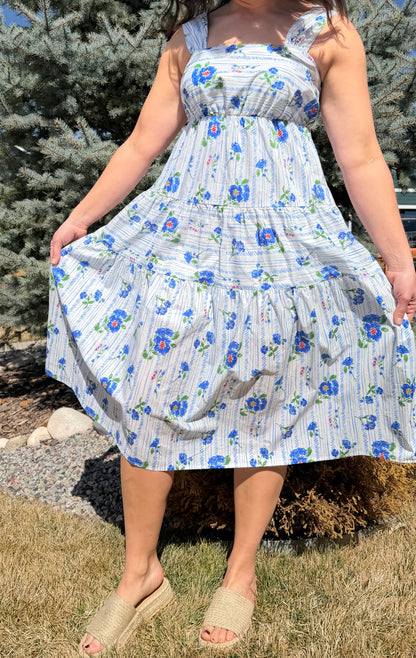 Floral Blue Midi Dress