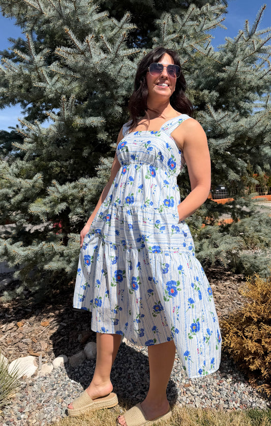 Floral Blue Midi Dress