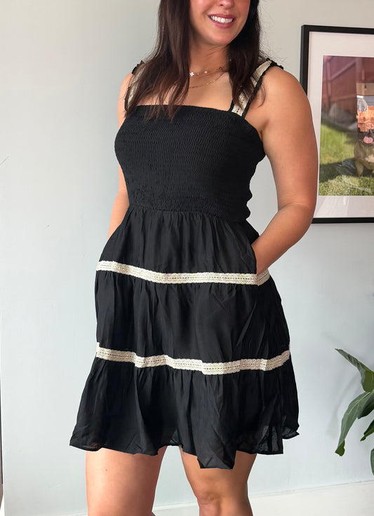 CROCHET TRIM MINI DRESS