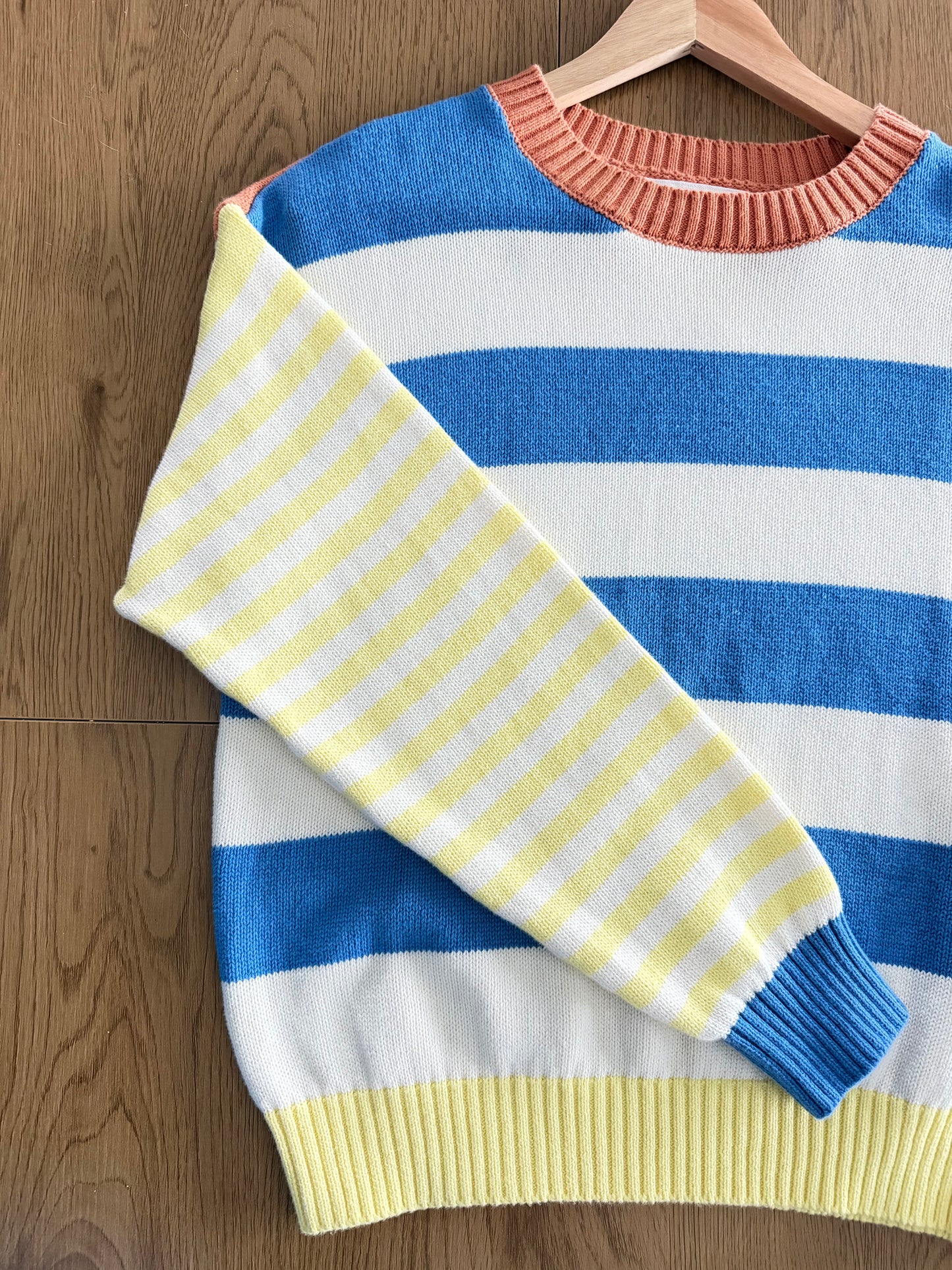 COTTON COLOR BLOCKED STRIPE SWEATER