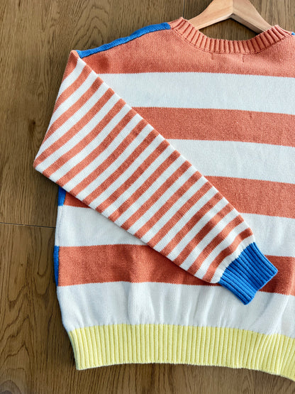 COTTON COLOR BLOCKED STRIPE SWEATER