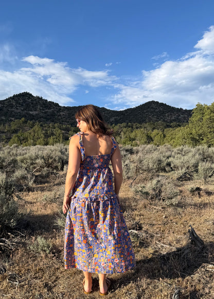 RETRO FLORAL TIERED MIDI DRESS