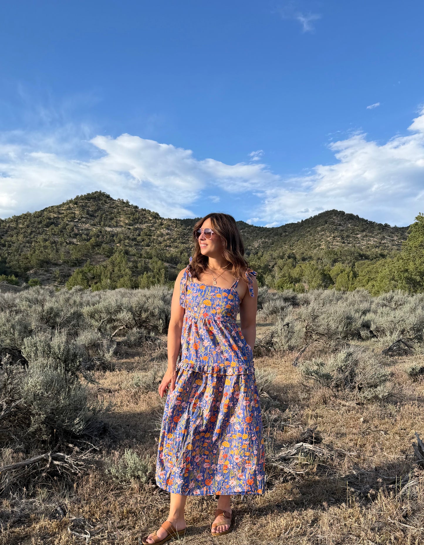 RETRO FLORAL TIERED MIDI DRESS