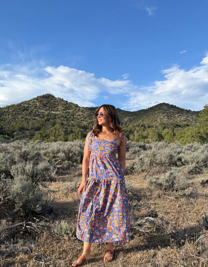 RETRO FLORAL TIERED MIDI DRESS