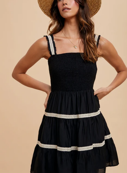 CROCHET TRIM MINI DRESS