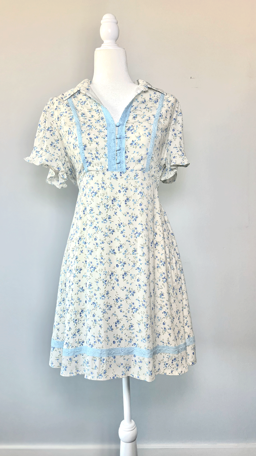 VISCOSE FLORAL COLLAR DRESS