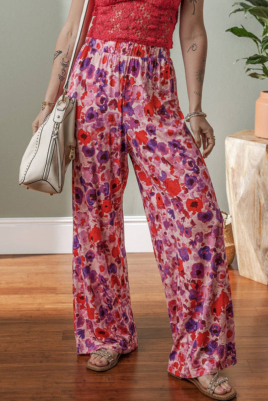 Purple Floral Wide Leg Pants