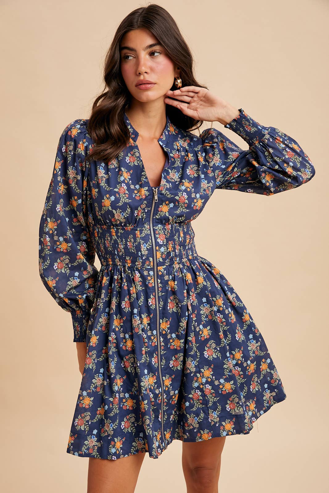 ZIPPERED FLORAL MINI DRESS