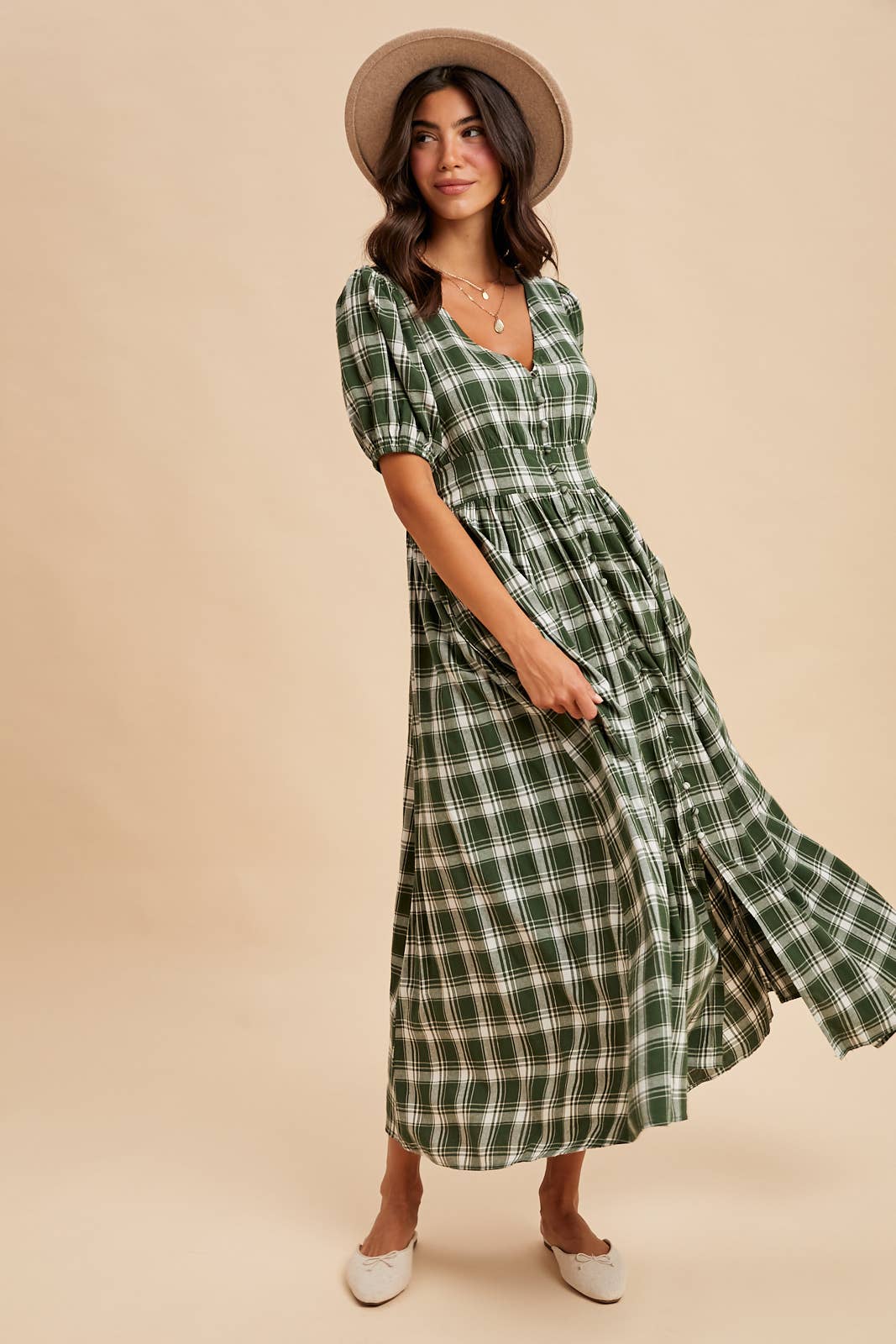 PLAID BUTTON DOWN MAXI DRESS